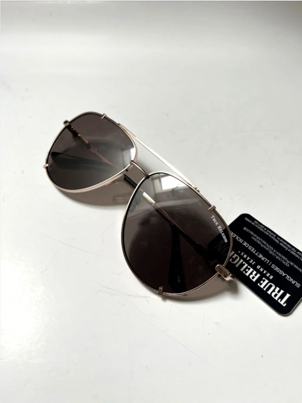 New TRUE RELIGION Double Bridge Aviator Sunglasses Classic Gold Brown Lens